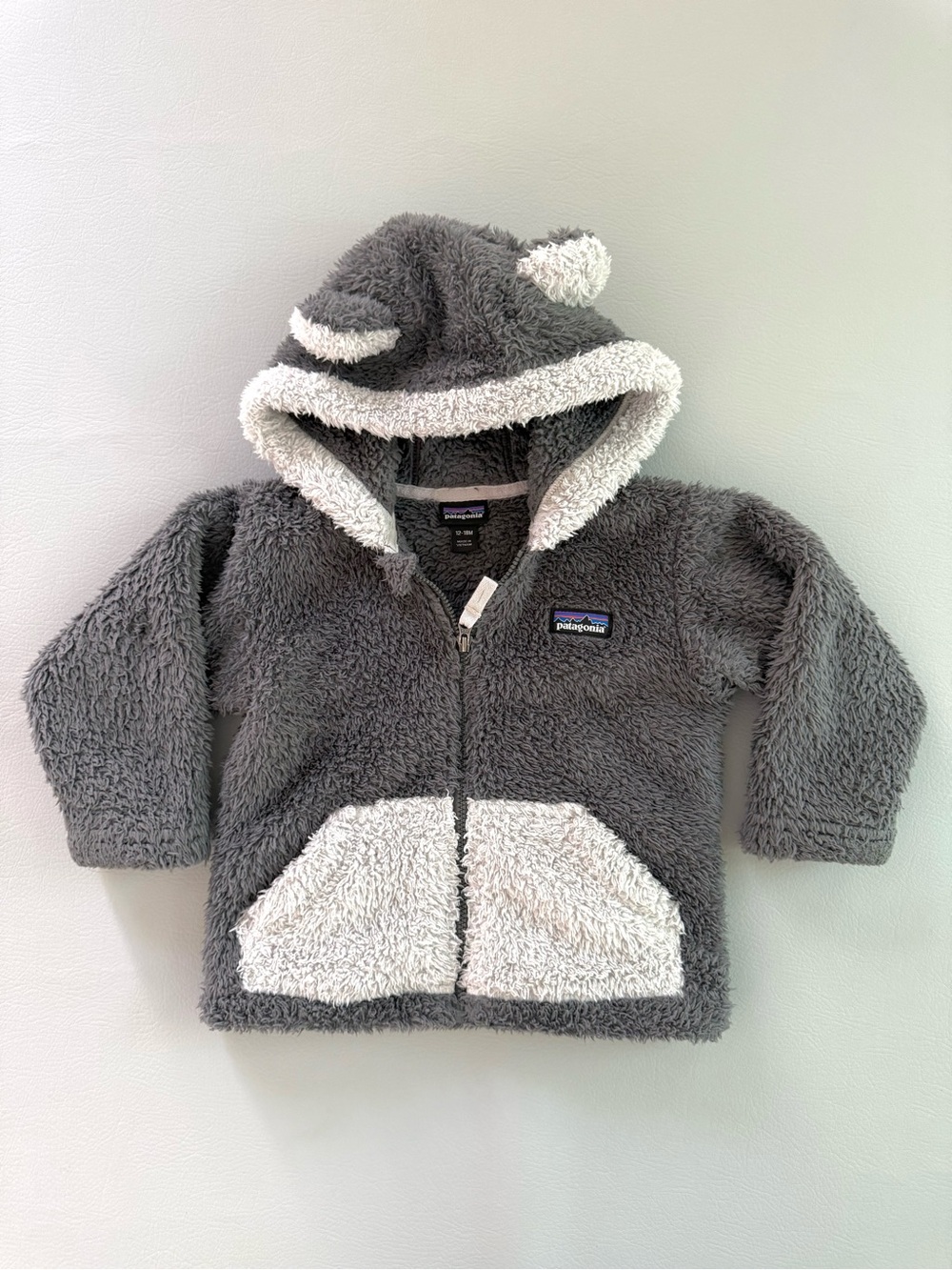 Patagonia Baby Raccoon Furry Friends Fleece Hoody Jacket Grey 12-18M Toddler